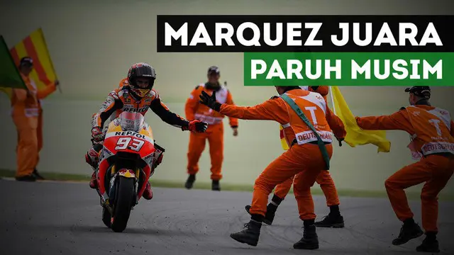 Pebalap Repsol Honda, Marc Marquez, menjadi juara paruh musim MotoGP setelah berhasil menang di sirkuit Sachsenring, Jerman.