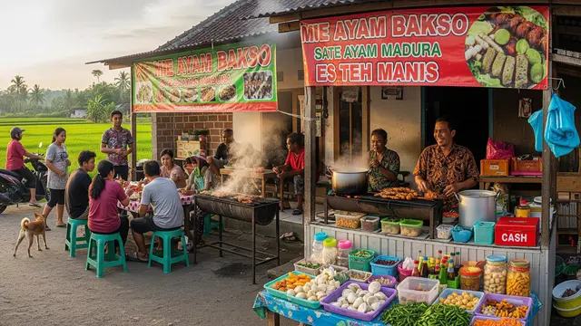 Ilustrasi Warung Mie Ayam dan Bakso/Gemini AI