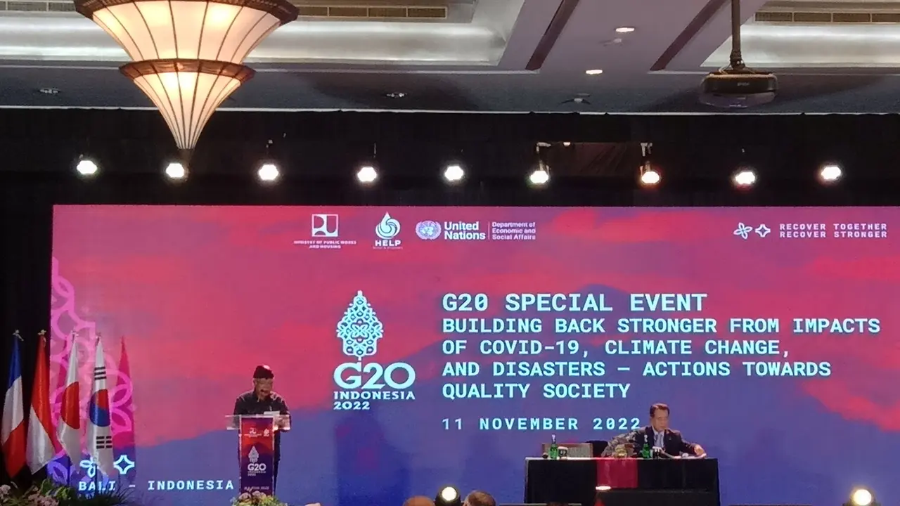 Menteri Pekerjaan Umum dan Perumahan Rakyat (PUPR), Basuki Hadimuljono dalam G20 Special Event, HELP Water & Disasters di Conrad Hotel, Bali, Jumat (11/10/2022).