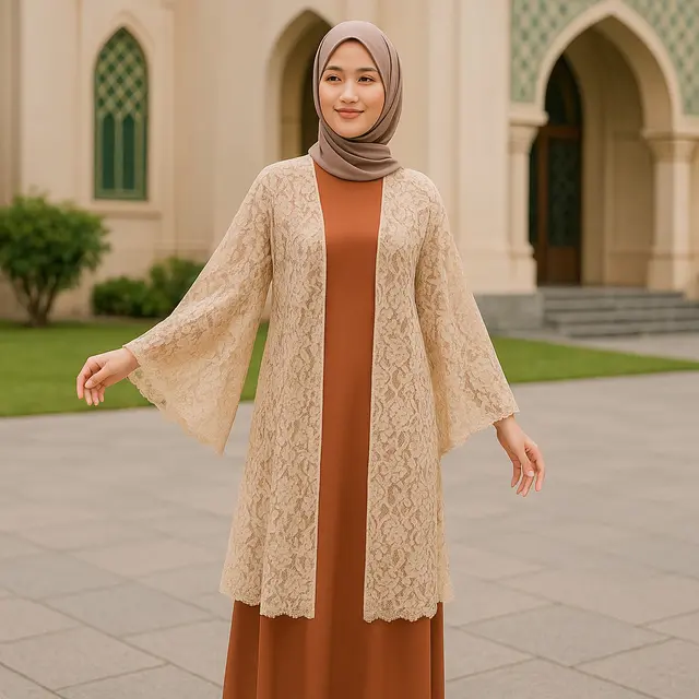 Gamis Outer Brokat agar Penampilan Makin Anggun dan Elegan