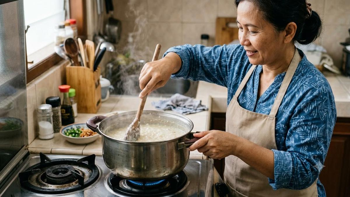 Takaran Air Memasak Bubur Beras agar Tidak Mudah Gosong di Dasar Panci