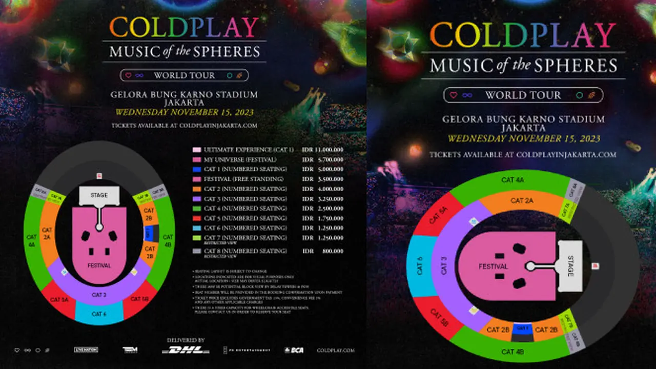 Berikut Layout Panggung dan Kursi Penonton Serta Daftar Harga Tiket Konser Coldplay di Jakarta di Stadion Utama Gelora Bung Karno (GBK), Senayan pada 15 November 2023 (TEM Present)