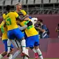 Timnas Brasil berhasil lolos ke final Olimpiade Tokyo 2020 setelah mengalahkan Meksiko dengan skor 4-1 lewat adu penalti di Kashima Stadium, Selasa (3/8/2021) sore WIB. (AP Photo/Andre Penner)