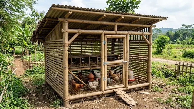 Desain Kandang Ayam dari Bambu yang Murah tapi Tetap Kokoh dan Tahan Lama/AI Generated