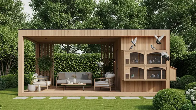 Desain Halaman Rumah Ada Kandang Burung Dara (AI)