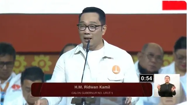 Calon Gubernur (Cagub) nomor urut 1 Ridwan Kamil saat debat kedua Pilgub Jakarta 2024.