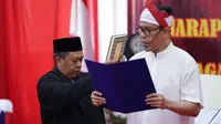 Mantan Juru Bicara Front Pembela Islam (FPI), Munarman, saat mengucapkan ikrar setia kepada Negara Kesatuan Republik Indonesia (NKRI) di Lapas Salemba, Selasa (8/8/2023). (dok Ditjen Pas Kemenhumkam)