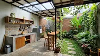 Inspirasi Dapur Belakang Rumah yang Menyatu dengan Alam. (AI Generated)