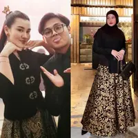 Terinspirasi Jeng Yah, Aaliyah Massaid tampil dalam balutan kebaya hitam dan rok batik nuansa hitam-emas.[@aaliyah.massaid]