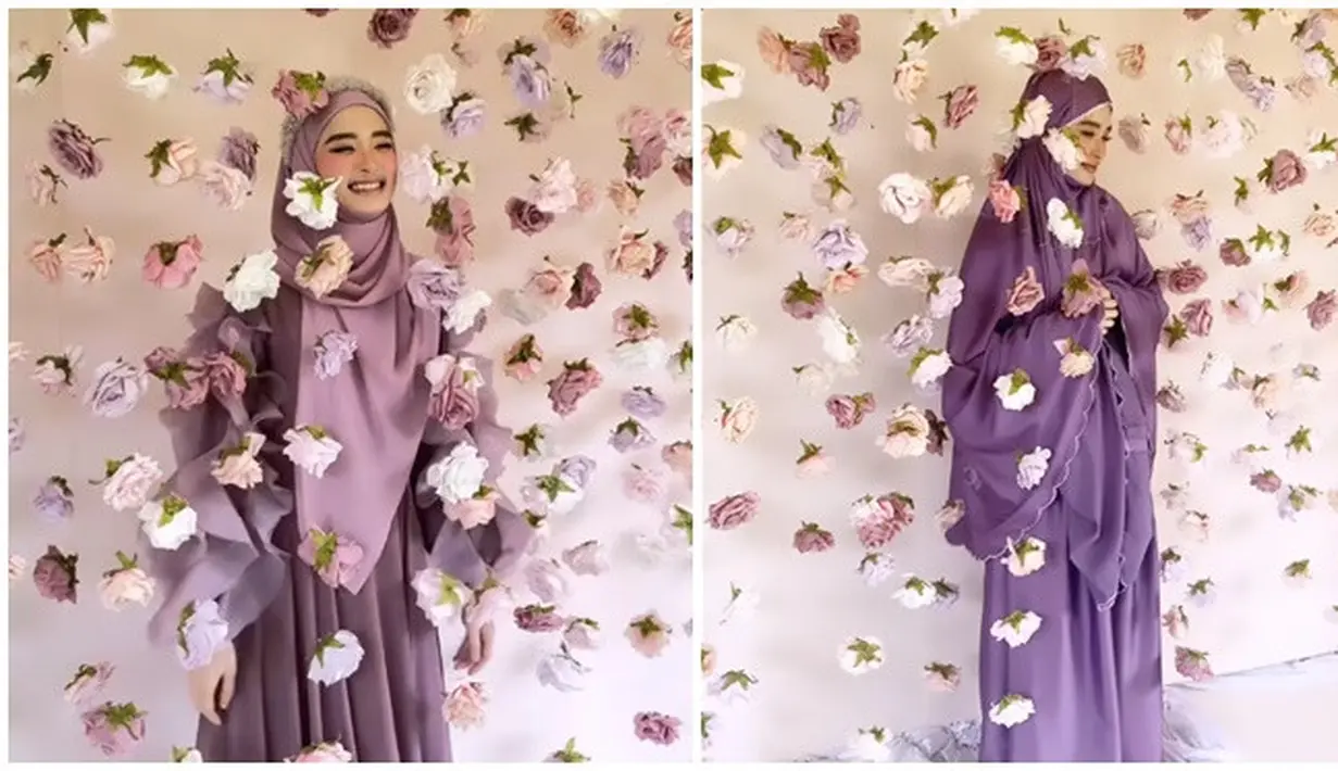 Setelah usung tema warna pink, Inara Rusli kemudian jalani pemotretan dengan tema warna ungu. Untuk tema tersebut, artis kelahiran 19 Februari 1993 ini kenakan dua outfit berbeda yakni dengan gamis dan mukena. Properti bunga seperti tirai membuat netizen gemas dan banyak yang penasaran dengan fotonya. Tampil ceria dalam pemotretan tersebut, Inara Rusli tampak seperti ABG. (Liputan6.com/IG/@dierabachir)