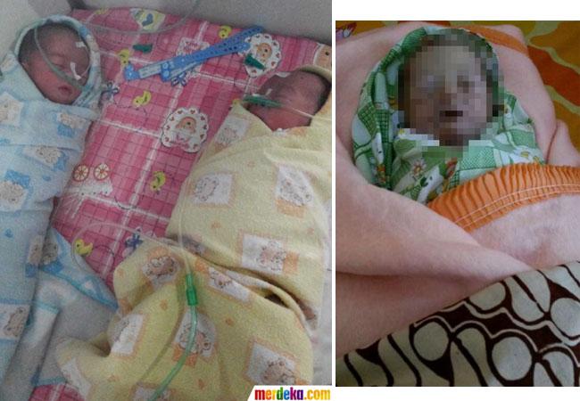 Kiri: Bayi Fahdlan dan kembarannya saat dibaru lahir. Bayi bayi Fahdlan setelah meninggal. | Foto: copyright merdeka.com