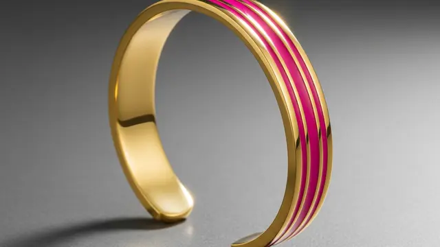Gelang Cuff Emas Beraksen Garis Enamel Neon