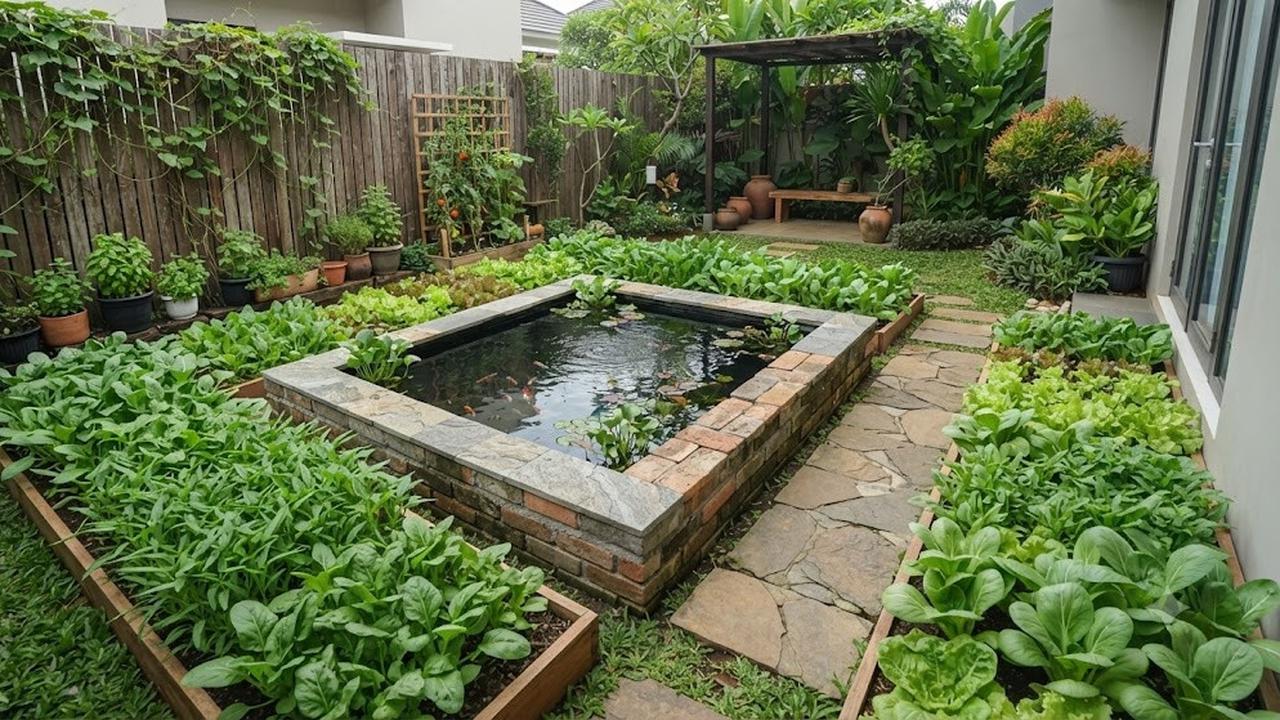 Kolam Persegi di Tengah Bedeng Sayur (AI Generated)
