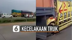 Akibat kejadian tersebut kabin truk nyaris rata.