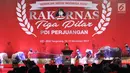 Ketum PDIP Megawati Soekarnoputri memberi sambutan saat Rakornas Tiga Pilar PDIP di ICE BSD, Tangerang Selatan, Sabtu (16/12). Rakornas 3 Pilar PDI P Bidang Ekonomi Kerakyatan mengambil tema ‘Berdikari untuk Indonesia Raya’. (Liputan6.com/Angga Yuniar)