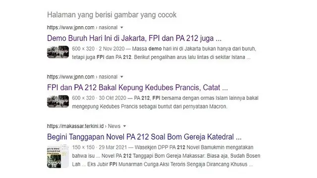 Gambar Tangkapan Layar Penelusuran Foto dengan Google Images