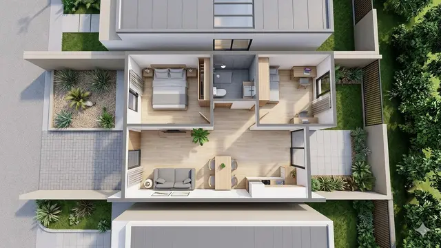 Desain Rumah 2 Kamar Type 36 di Lahan Sempit Memanjang (Foto: Gemini AI)