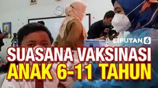 Pemerintah memulai vaksinasi Covid-19 untuk anak 6-11 tahun pada 14 Desember 2021. Beberapa anak terlihat antusias saat akan mengukuti vaksinasi di Jakarta.