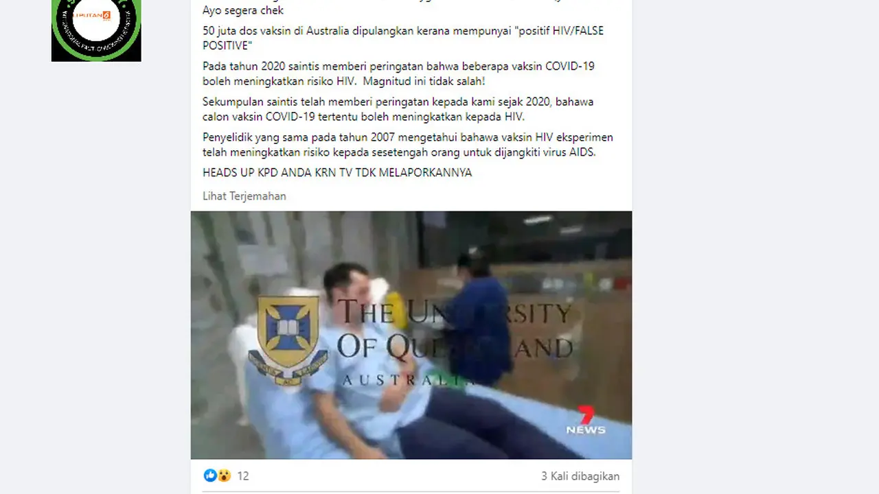 Cek Fakta Liputan6.com menelusuri klaim vaksin Covid-19 meningkatkan risiko HIV