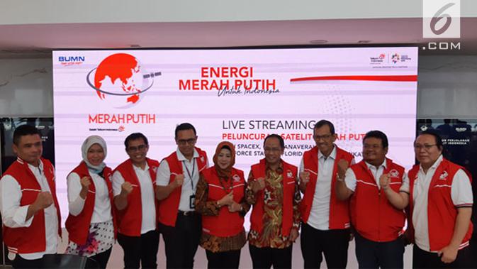 Live streaming satelit Merah Putih dari Telkom Indonesia di Jakarta, Selasa (7/8/2018). / Agustinus Mario Damar
