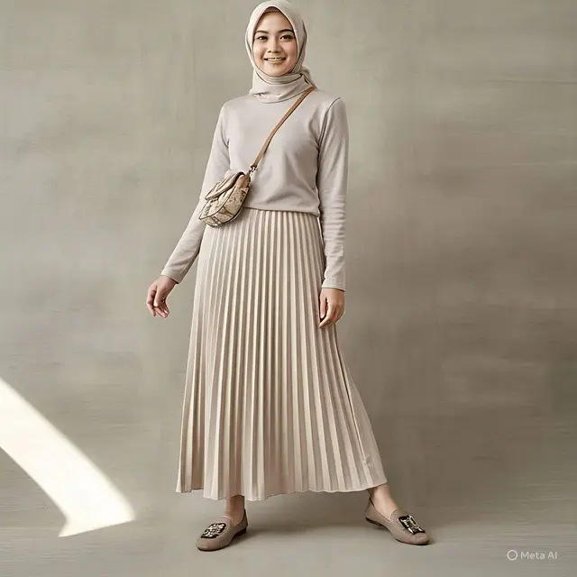 Outfit ke Mall Rok Rimpel dan Outer Tanpa Lengan untuk Tampil Layered