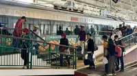 Suasana Stasiun Yogyakarta dipadati penumpang KA jarak jauh pada hari pertama libur panjang Jumat Agung dan Paskah, Jumat (18/4). Total 22.176 penumpang tercatat tiba di wilayah Daop 6.