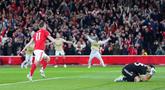 Pemain Nottingham Forest, Chris Wood, merayakan gol ke gawang Aston Villa dalam pertandingan leg pertama semifinal Liga Europa 2025/26 di The City Ground, Nottingham pada Jumat dini hari WIB. (David Davies/PA via AP)