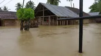 Salah satu rumah warga yang terendam akibat banjir yang terjadi di Kabupaten Poso, Kamis (30/4/2020). (Foto: BPBD Prov. Sulteng).