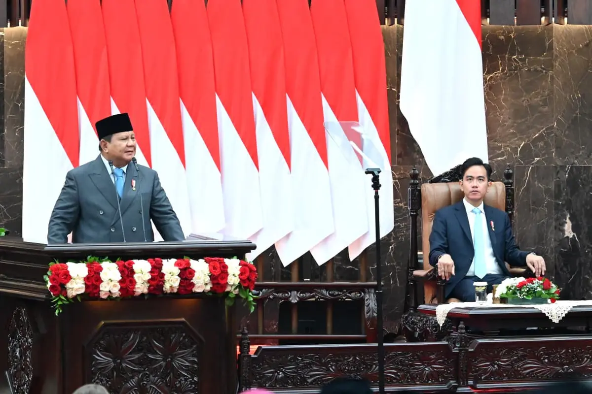 Presiden Prabowo menyampaikan Pidato Kenegaraan di Gedung MPR/DPR. Prabowo memaparkan capaian 300 hari pemerintahan yang meliputi pelaksanaan sejumlah program kerja cepat (quick wins) dalam 10 bulan terakhir. (Dok Biro Pers/Setpres)