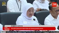 Menteri Ketenagakerjaan (Menaker) Ida Fauziyah  dalam Rapat Kerja dengan Komisi IX DPR RI, Selasa (14/11/2023). Salah satunya membahas pengupahan atau UMP.