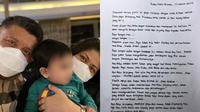 Ferdy Sambo dan Putri Candrawhati tulis surat cinta untuk Arka dalam rangka ulang tahun yang ke-2. (Sumber: Instagram @trishaeas)