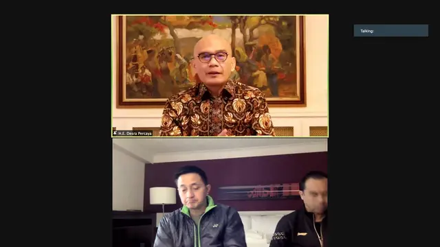 Press conference terkait tim bulutangkis Indonesia oleh Dubes RI di London, Desra Percaya dan Ricky Subagja, pelatih tim bulutangkis Indonesia pada Kamis (18/3/2021).