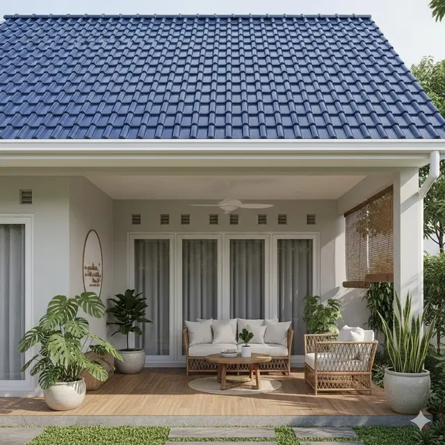 Teras dengan Atap Keramik Glazed (Gemini AI)