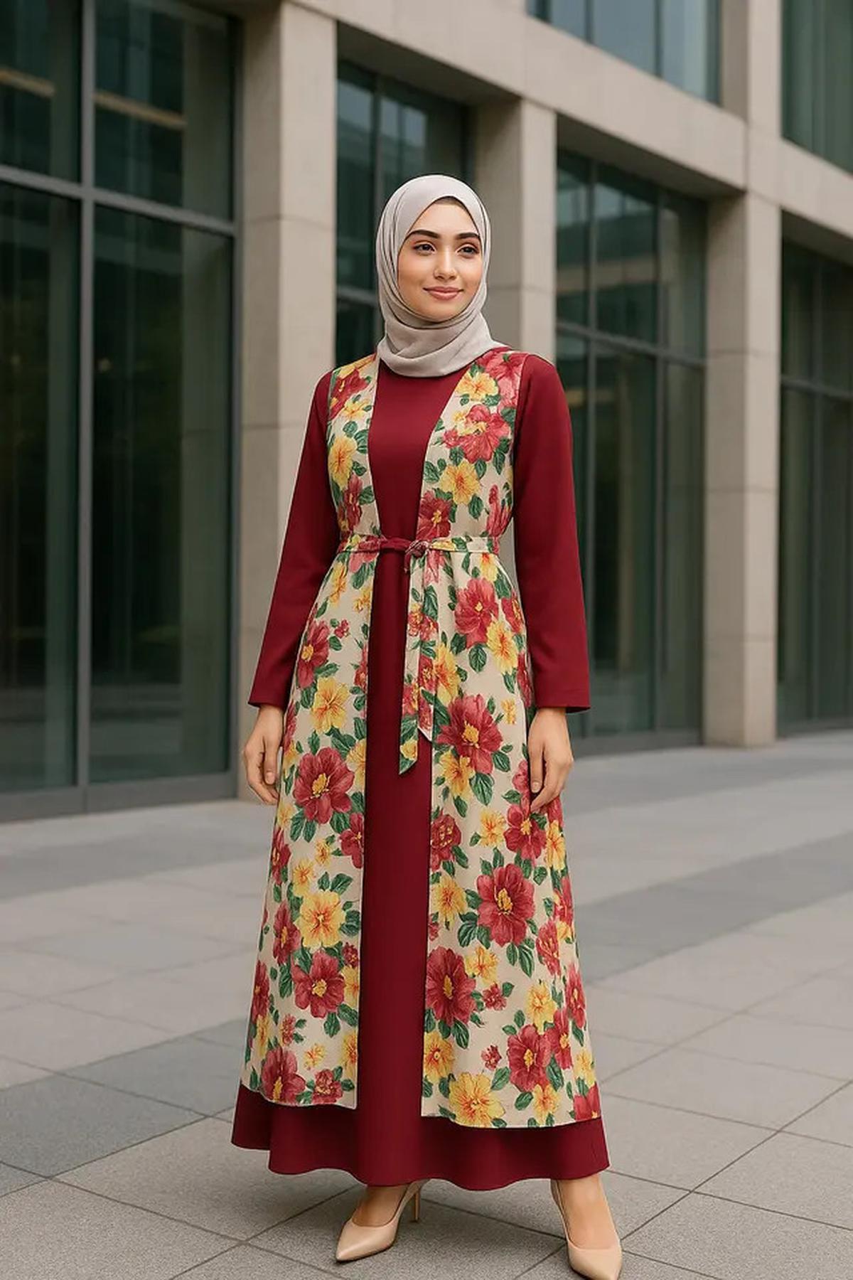 7 Model Gamis dengan Outer Motif Bunga