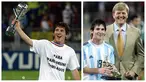 Foto kolase pemain Timnas Argentina, Lione Messi saat memegang trofi Piala Dunia U-20 dan Golden Boot setelah timnya behasil memenangi ajang tersebut yang berlangsung di Utrecht, Belanda, 2 Juli 2005. Messi tercatat berhasil mengemas 5 gol. Selain itu, ia juga sukses menyabet gelar Golden Ball berkat penampilan apiknya. (AFP/John Thys)