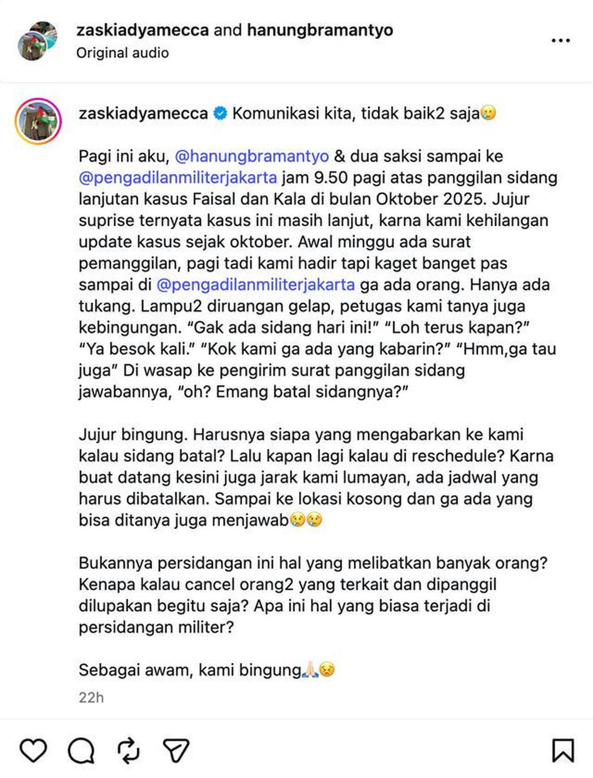 Zaskia Adya Mecca Komplain Sidang Mendadak Batal, Pengadilan Militer Jakarta Klarifikasi