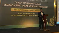 Wakil Ketua Umum MUI, KH Marsudi Syuhud, saat membuka Muntada Sanawi Dewan Pengawas Syariah Lembaga Amil Zakat (DPS LAZ) 2023 di Hotel JS Luwansa, Kuningan, Jakarta Selatan, Rabu (1/11/2023) (Istimewa)