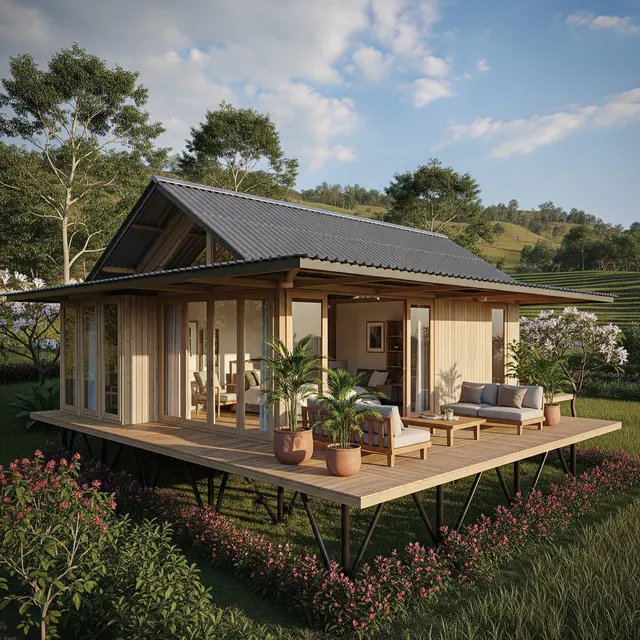 Rumah 1 Lantai Ala Villa di Desa (Gemini AI)