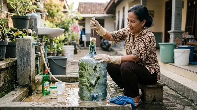 Cara Membersihkan Galon Berlumut (AI Generated)
