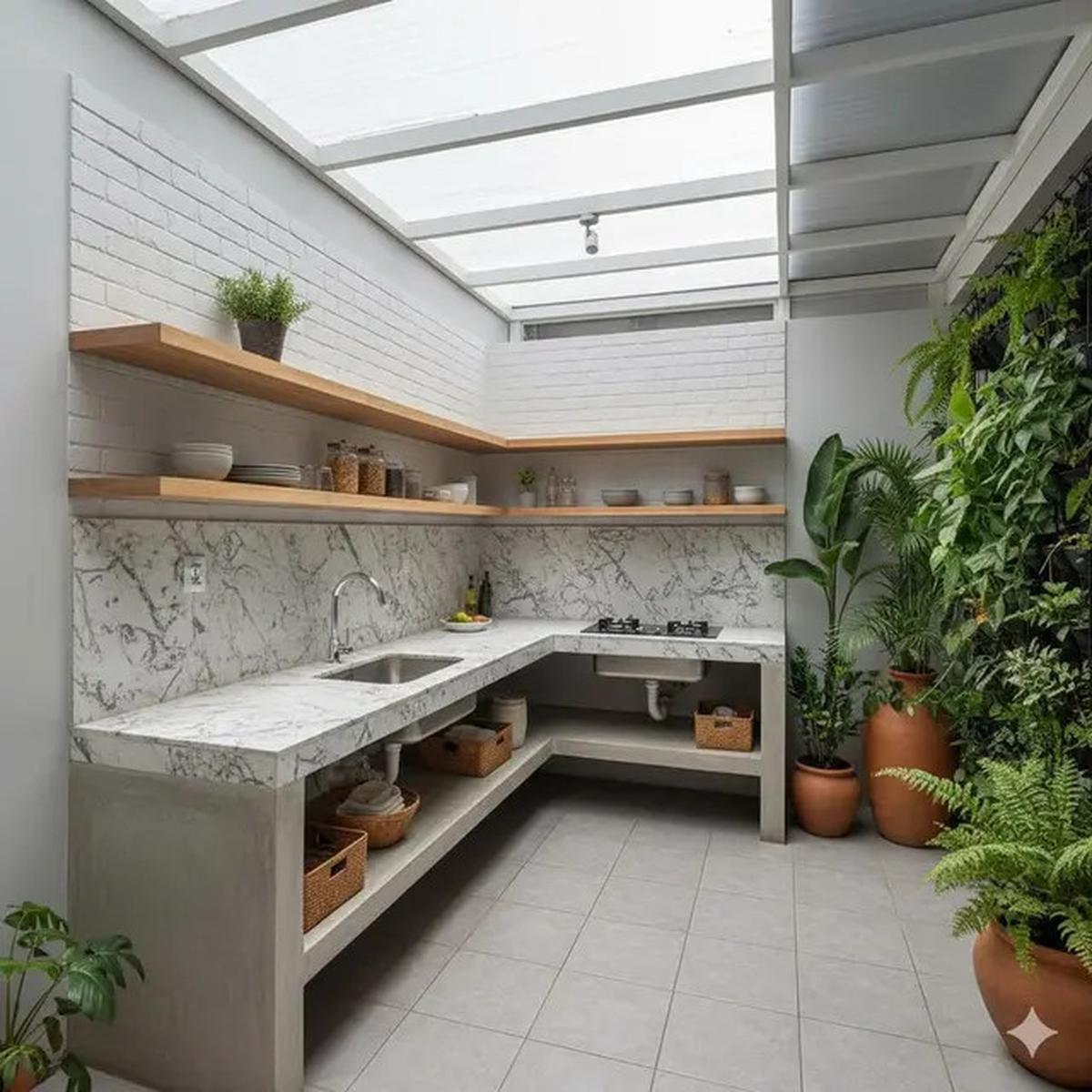 12 Inspirasi Dapur Outdoor Lahan Sempit dengan Meja Cor Minimalis Tren 2025