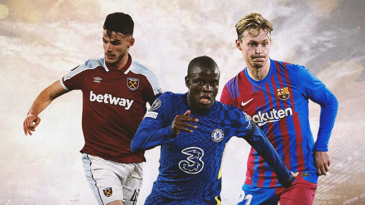 Ilustrasi - Declan Rice, Kante, Frenkie de Jong