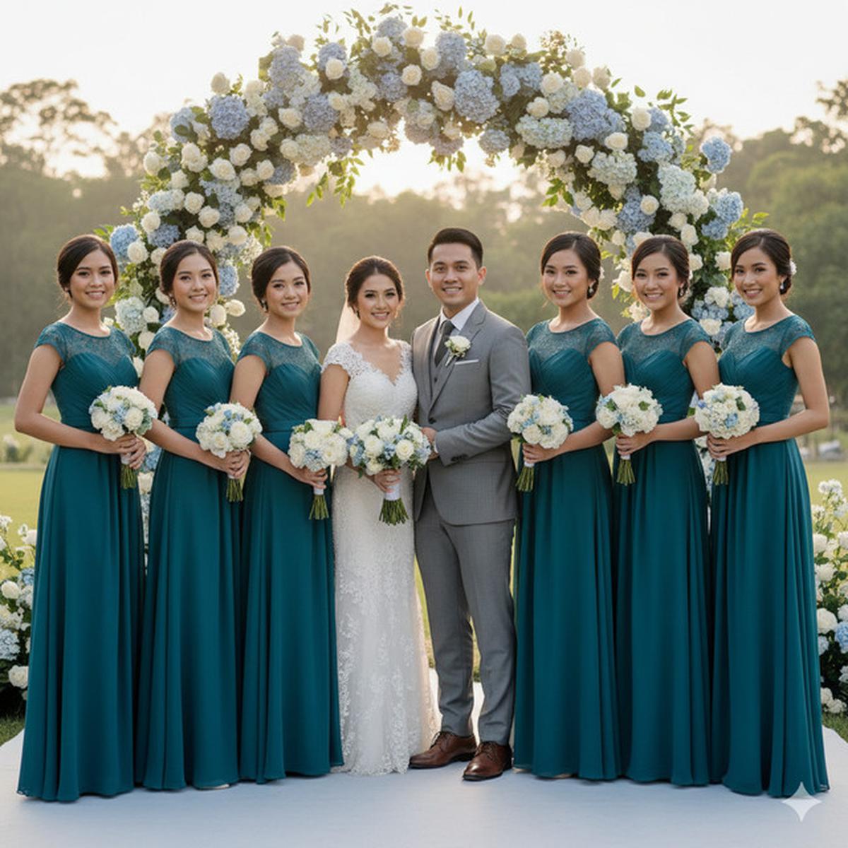 7 Model Baju Bridesmaid Emerald Blue, Terlihat Anggun dan Kompak