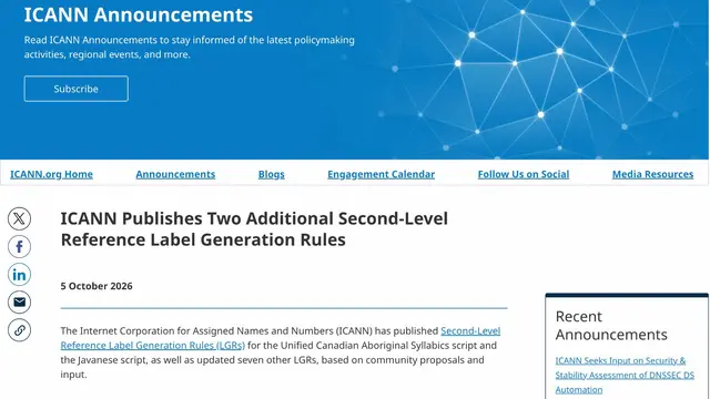 ICANN menerbitkan Second-Level Reference Label Generation Rules (LGR) untuk Aksara Jawa. Credit: ICANN