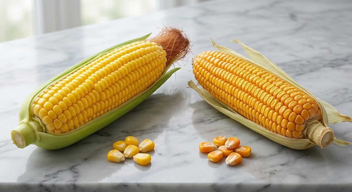 Ilustrasi jagung manis dan jagung biasa