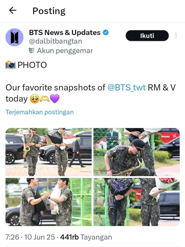 RM dan V BTS menembus trending topic di Twitter. (Foto: Dok. Twitter @dalbitbangtan)