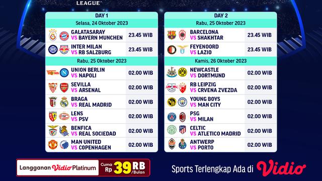 Jadwal dan Link Streaming UCL 23/24 Week 3 di Vidio