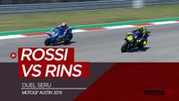 Berita video momen duel antara Valentino Rossi dengan Alex Rins yang berlangsung seru di balapan MotoGP Austin 2019, Minggu (14/4/2019).