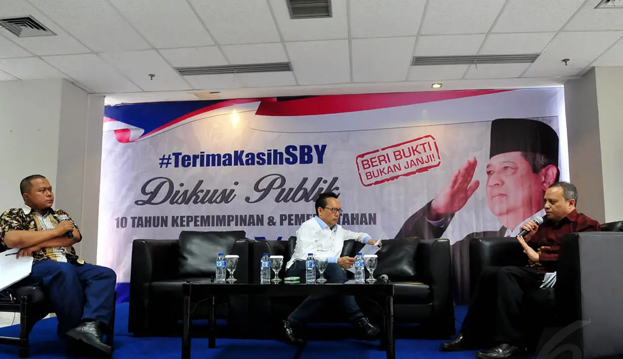 SBY dinilai berhasil membawa Indonesia menjadi pemimpin ekonomi di asia tenggara. Diskusi ini diadakan sebagai bentuk apresiasi terhadap 10 tahun pemerintahan SBY-Boediono dalam tajuk apresiasi #TerimaKasih SBY (Liputan6.com/Joh