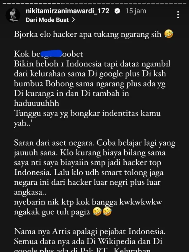 Unggahan Nikita Mirzani. (Foto: Instagram @nikitamirzanimawardi_172)