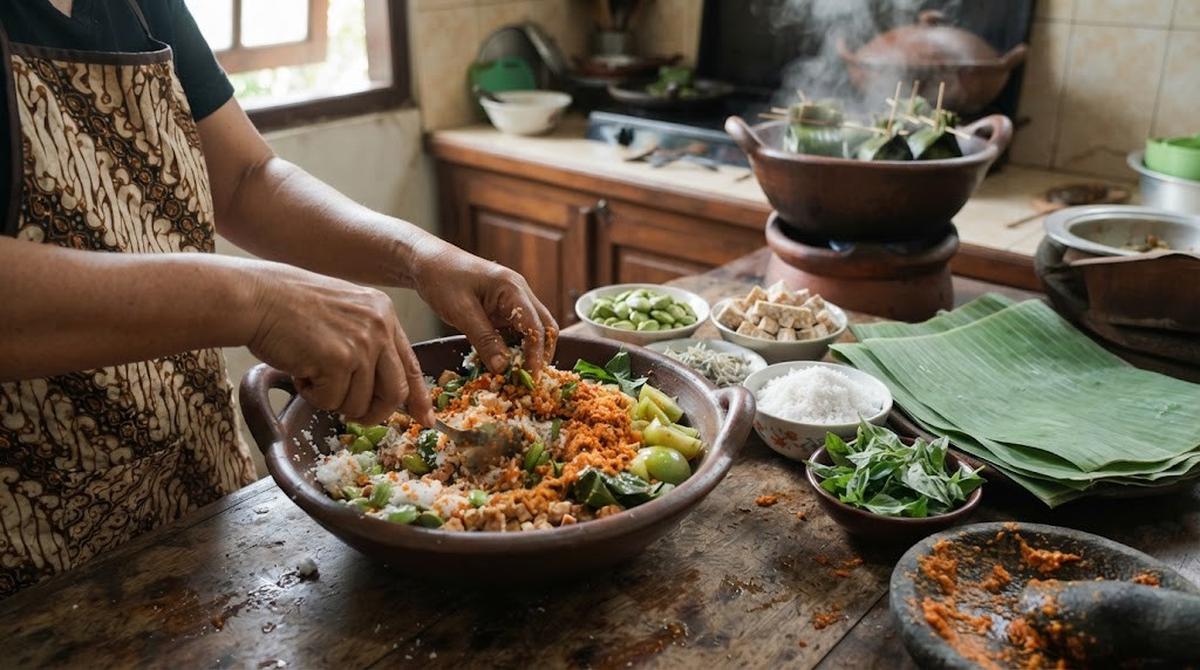 Resep Botok Petai Cina Tempe Teri Tanpa Minyak